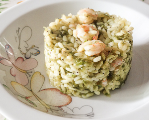 riso con alghe e gamberi
