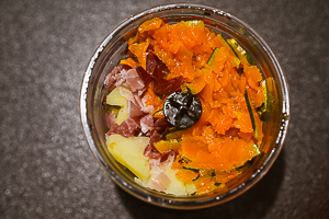 zucca, patate e speck nel mixer