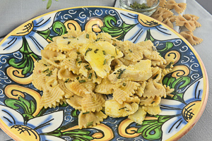 farfalle integrali con datterino e baccalà