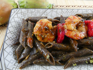 ricetta pasta di riso con gamberoni e fichi d'india