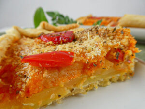 Sfoglia salata integrale con crema di peperoni e patate