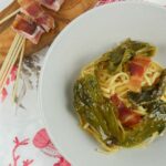 Linguine con peperoncini friggitelli e pancetta steccata