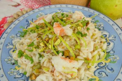 Risotto agli Scampi, Agrumi e Pistacchi ricetta raffinata come al ristorante