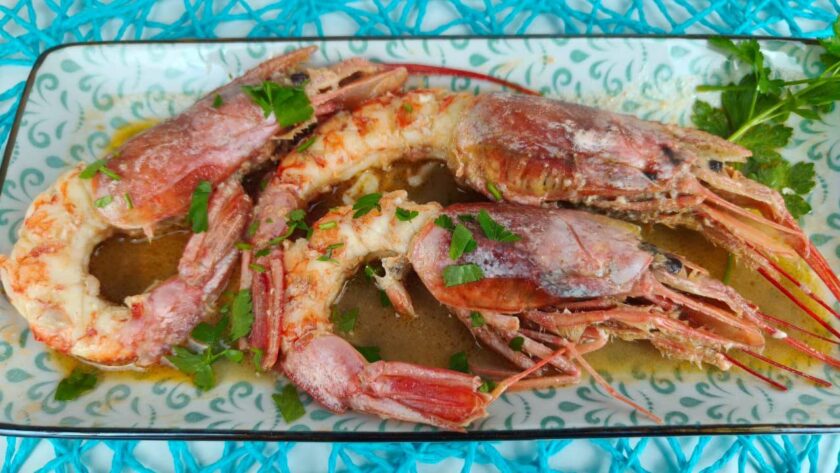 Gamberoni al forno con salsa al limone (salsa citronette)